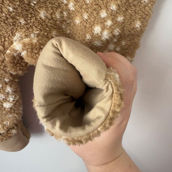 NWT Nordstrom 6M Tan Stock Doe Spots Sherpa Footless Onesie Hood Foldable Cuffs - Picture 8 of 8